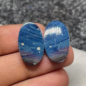Michigan Leland Blue Aka Cyber Agate Pair, Oval Cabochon, 21x12x3MM, 16CTS, #B-08755
