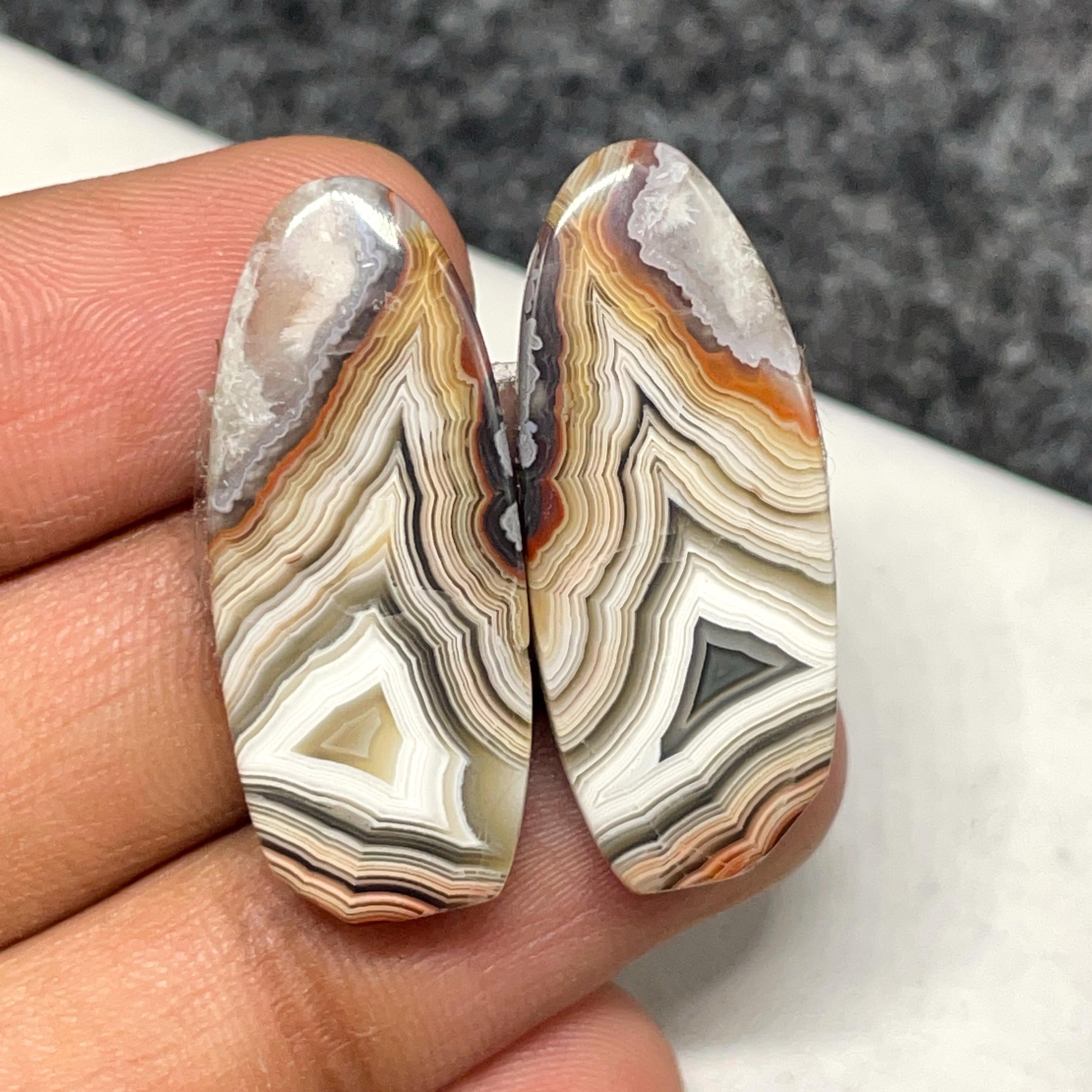 Crazy Lace Agate Pair, Freeform Cabochon, 30x12x4mm, 28CTS, #B
