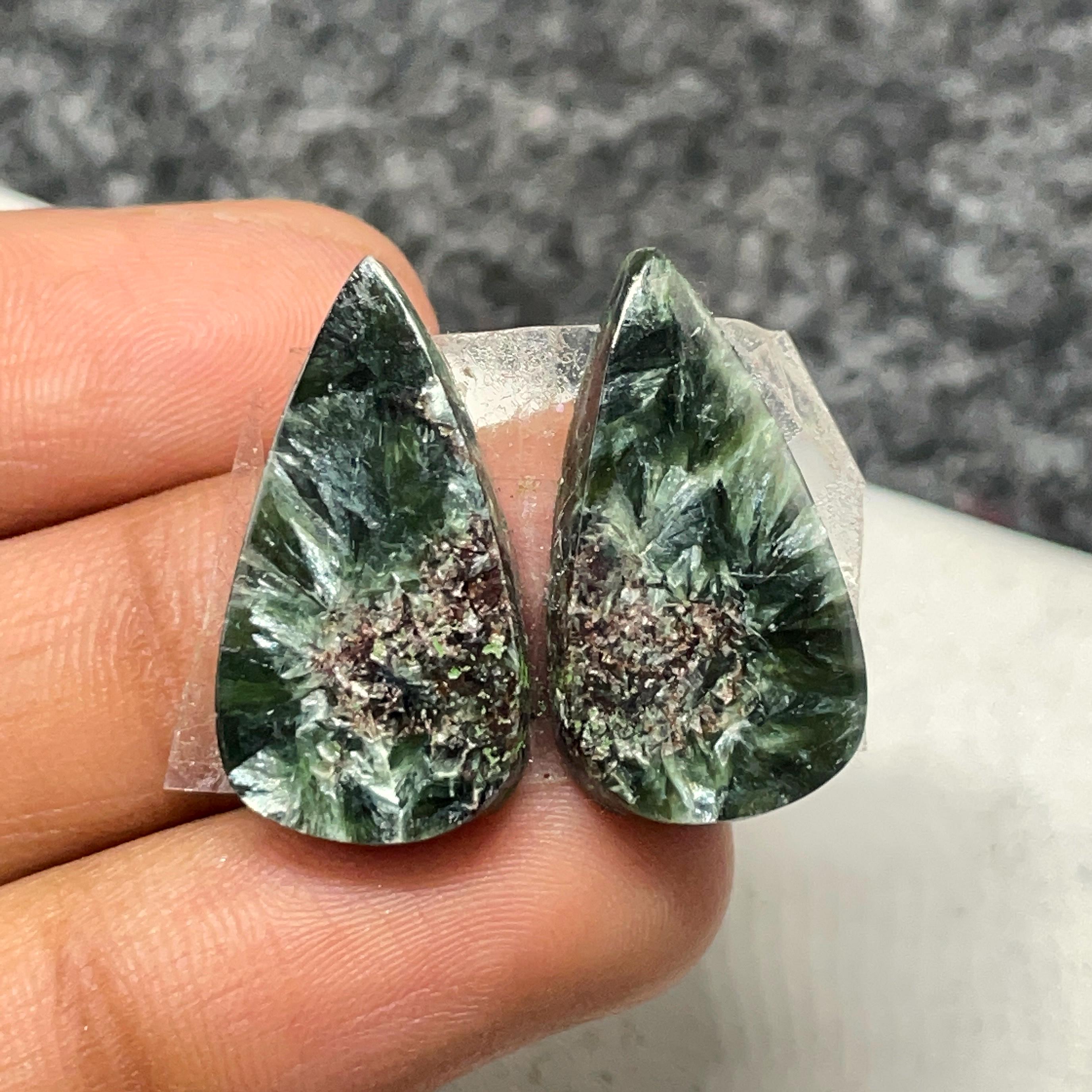 Seraphinite Pair, Pear Cabochon, 23x12x4mm, 20CTS, #B-03962 - Etsy
