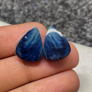 Michigan Leland Blue Aka Cyber Agate Pair, Pear Cabochon, 16x13x4MM, 13CTS, #B-08766