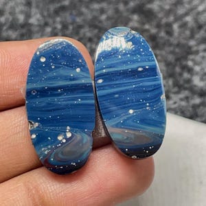 Michigan Leland Blue Aka Cyber Agate Pair, Oval Cabochon, 28x14x5MM, 33CTS, #B-08754