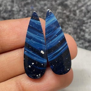 Michigan Leland Blue Aka Cyber Agate Pair, Pear Cabochon, 31x10x4MM, 21CTS, #B-08760