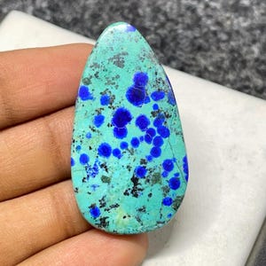 Top Quality Bluebird Azurite Malachite, Pear Cabochon,  42x24x6 MM,  38 CTS, Loose Cabochon,  #B-07379