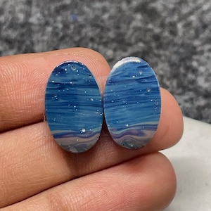 Michigan Leland Blue Aka Cyber Agate Pair, Oval Cabochon, 18x11x5MM, 20CTS, #B-08756