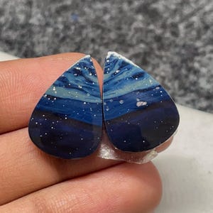 Michigan Leland Blue Aka Cyber Agate Pair, Pear Cabochon, 22x15x5MM, 24CTS, #B-08764