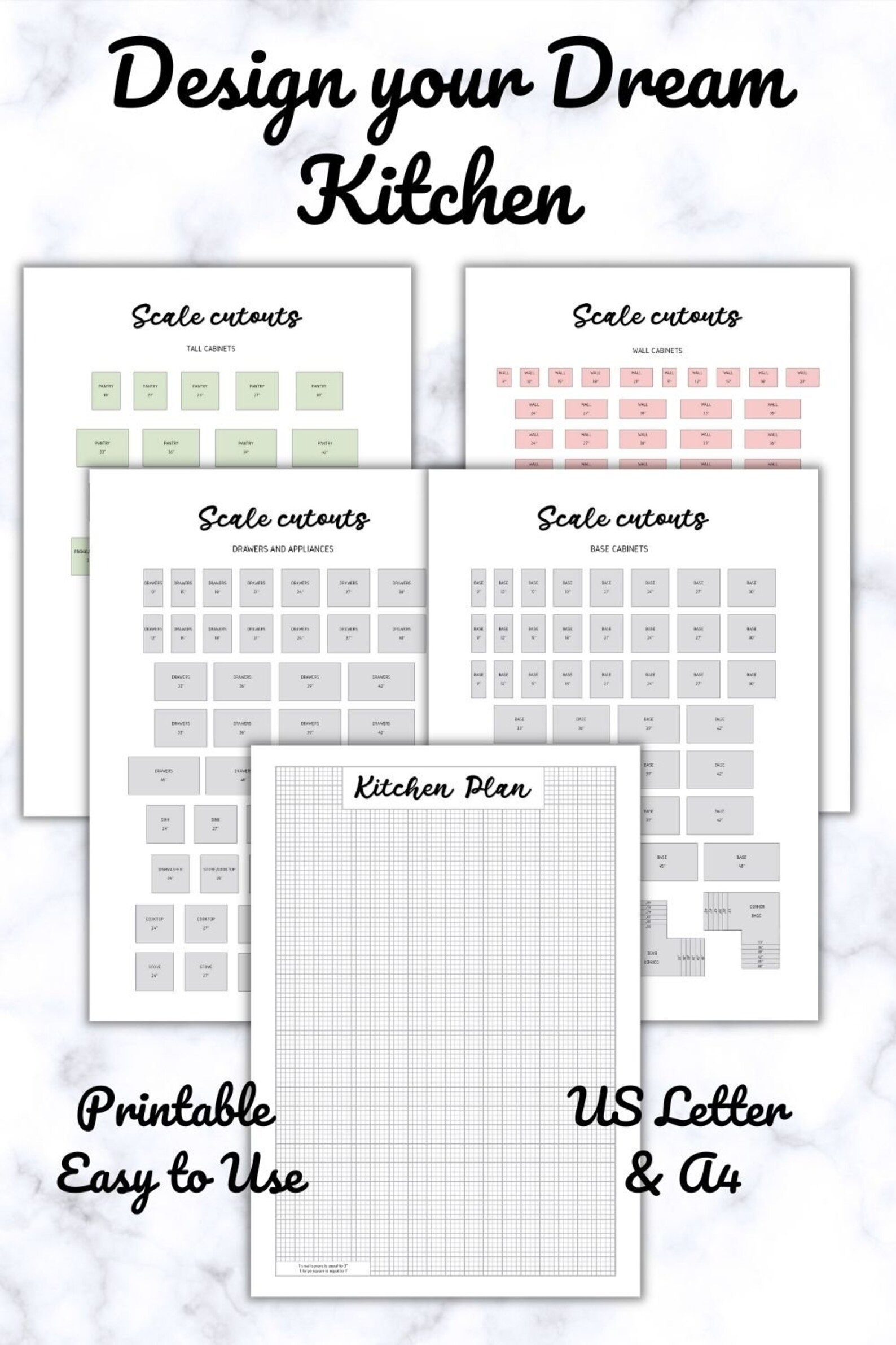 Kitchen Layout Planner Printable | Scale Cabinet Cutouts, Design ...