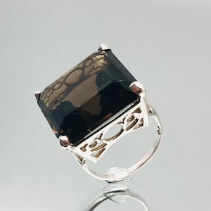 Sterling Silver Smoky Quartz Ring Vintage UK Size N US Size 6.75 EU Size 54