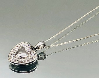 Sterling Silver Crystal Heart Necklace Vintage
