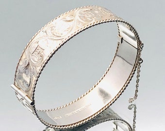 Bracelon Ltd Sterlingsilber Armreif mit Kordelrand 1978 Vintage