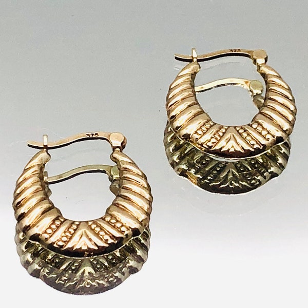 9ct Gold Creole Hoop Earrings Vintage