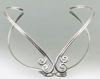 Sterling Silver Swirls Torque Collar Necklace Vintage