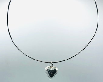 Sterling Silver Hammered Heart Collar Necklace Vintage