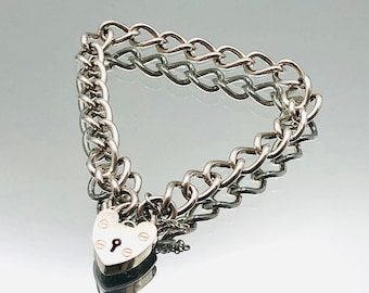 Sterling Silver Heart Padlock Charm Bracelet 1977 / 78 Vintage