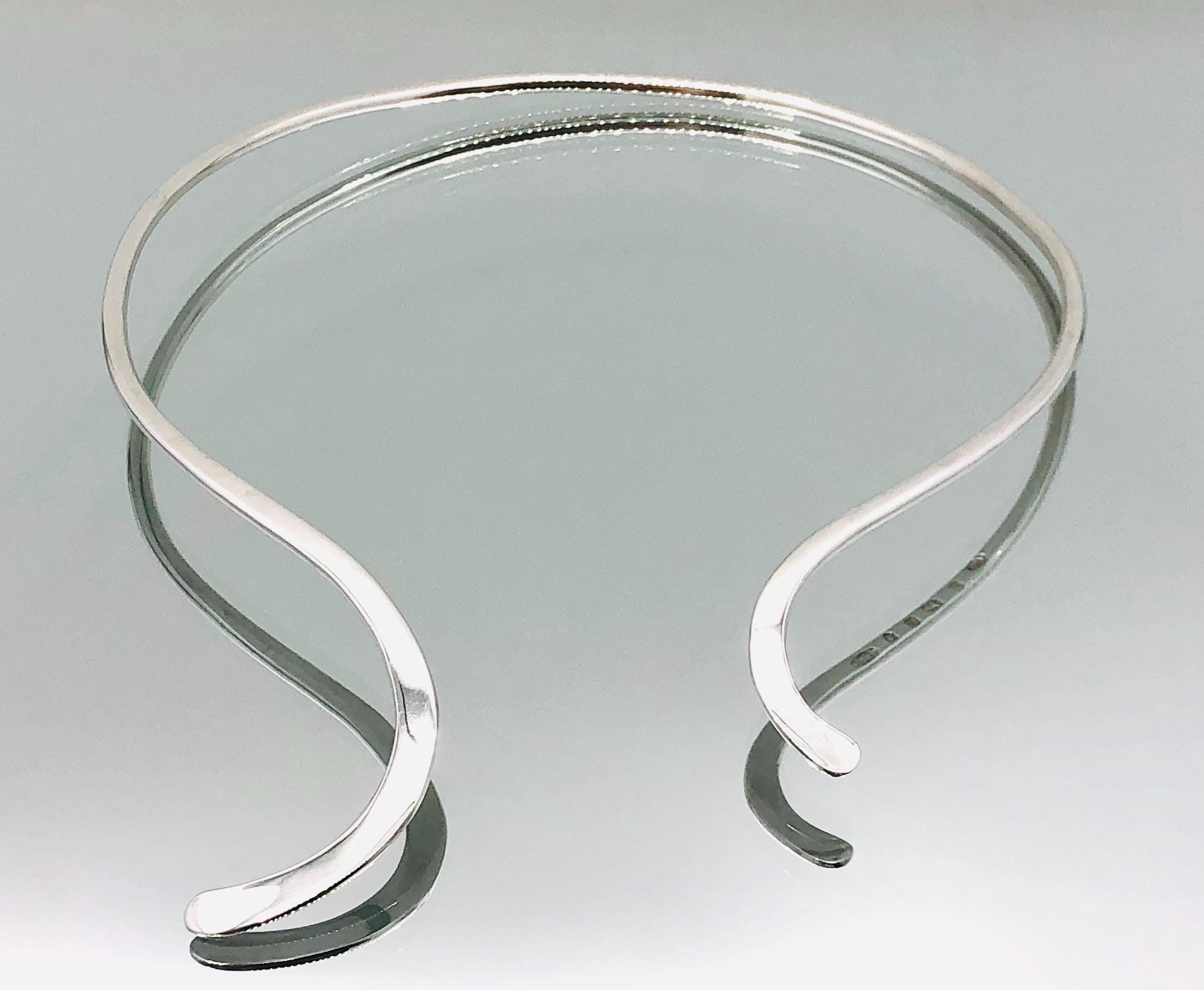 Sterling Silver Modernist Open Torque Collar Necklace 2002 Vintage