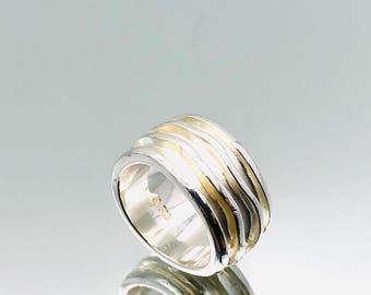 Sterling Silver Wavy Ridged Band Ring Vintage UK Size N US
