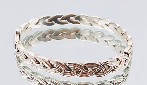 Sterling Silver Woven Weave Pattern Bracelet Vint… - image 2