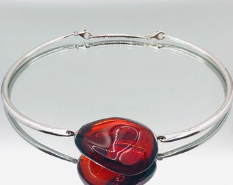 Baccarat Signed Sterling Silver Galet Red Torque Collar Necklace Vintage