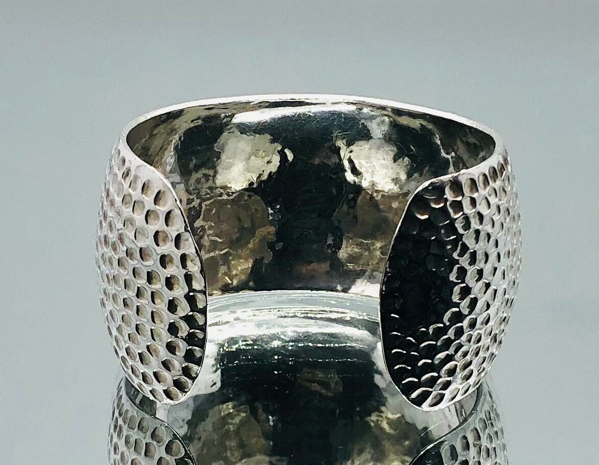 Sterling Silver Wide Hammered Dome Cuff Bracelet Mexico Sterling Silver Wide Hammered Dome Cuff Bracelet Mexico