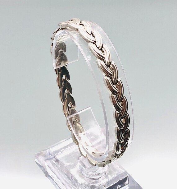 Sterling Silver Woven Weave Pattern Bracelet Vint… - image 8