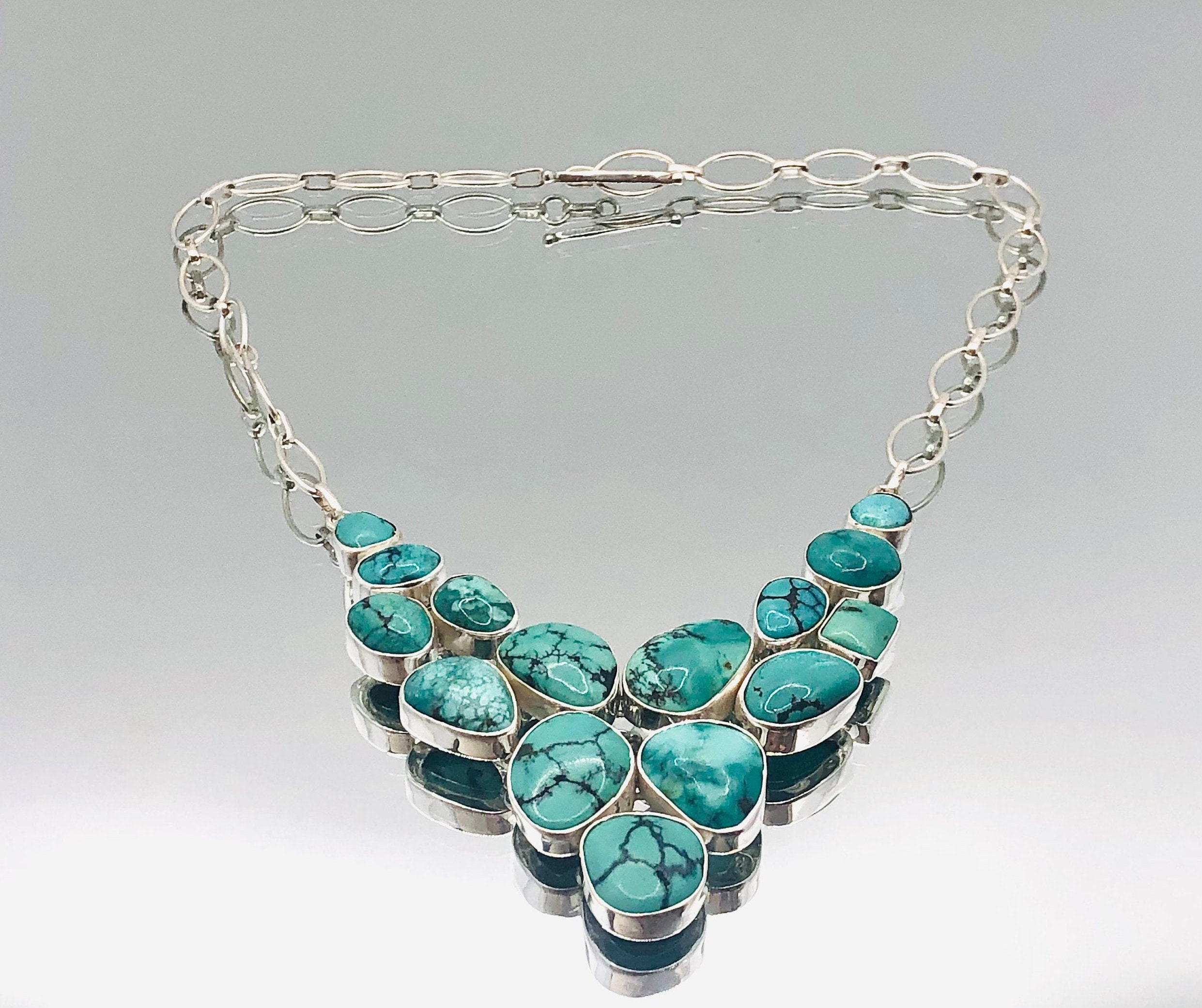 Turquoise Sterling Silver Bib Toggle Necklace 2010 Almost