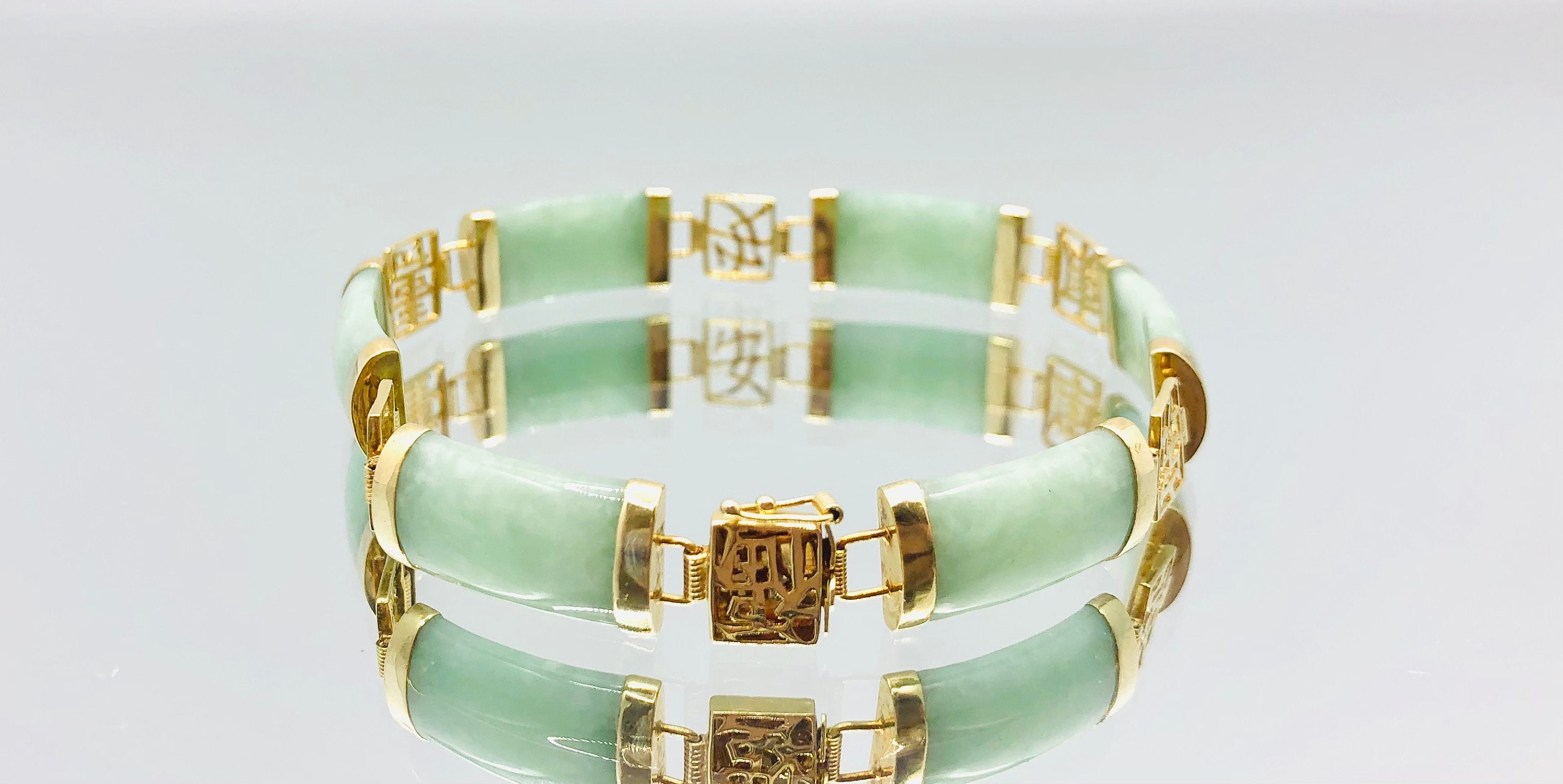 14ct Gold Jade Panel Bracelet Vintage - Etsy