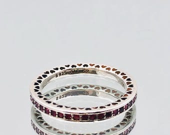 Pandora Sterling Silver Pink Stone Ring Vintage Size M / 6 / 52