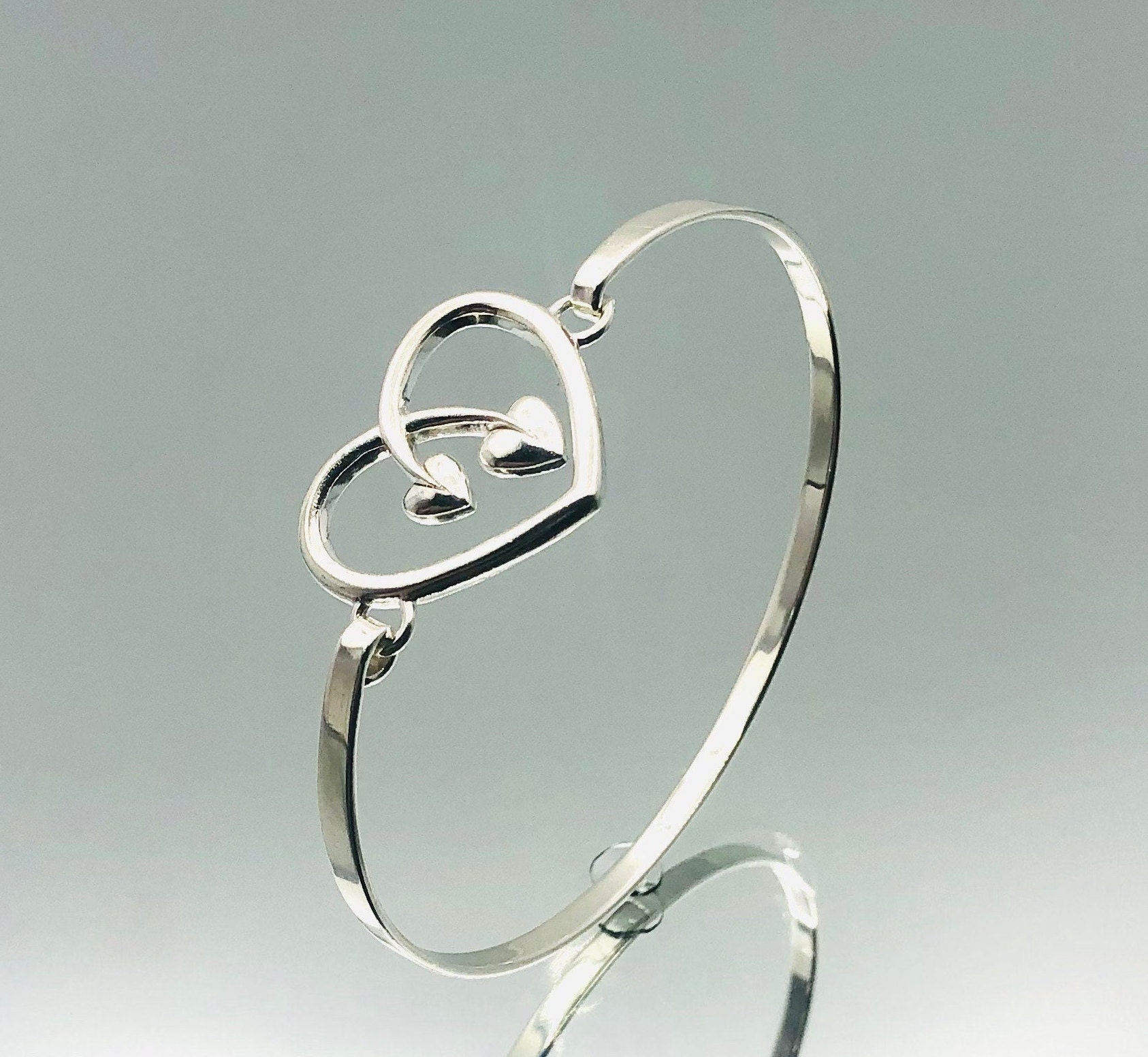 Sterling Silver Triple Heart Bangle Vintage - Etsy