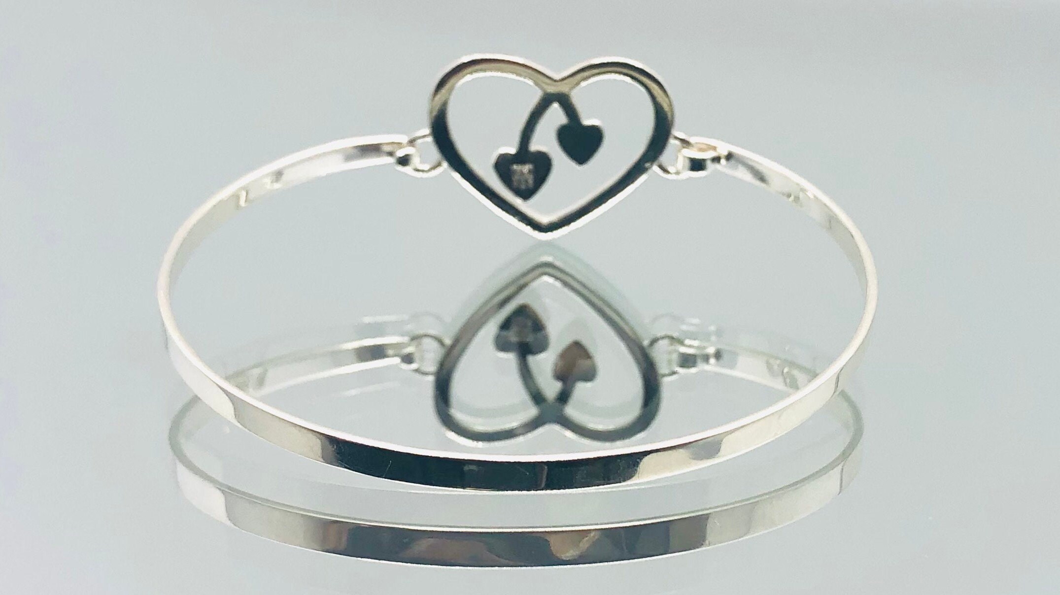 Sterling Silver Triple Heart Bangle Vintage - Etsy