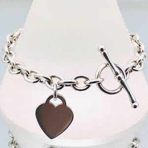 Sterling Silver Heart Charm Toggle Bracelet Vintage