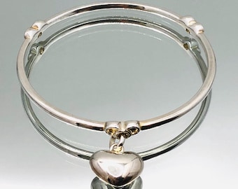 Links Of London Sterling Silver Heart Charm Bangle Vintage