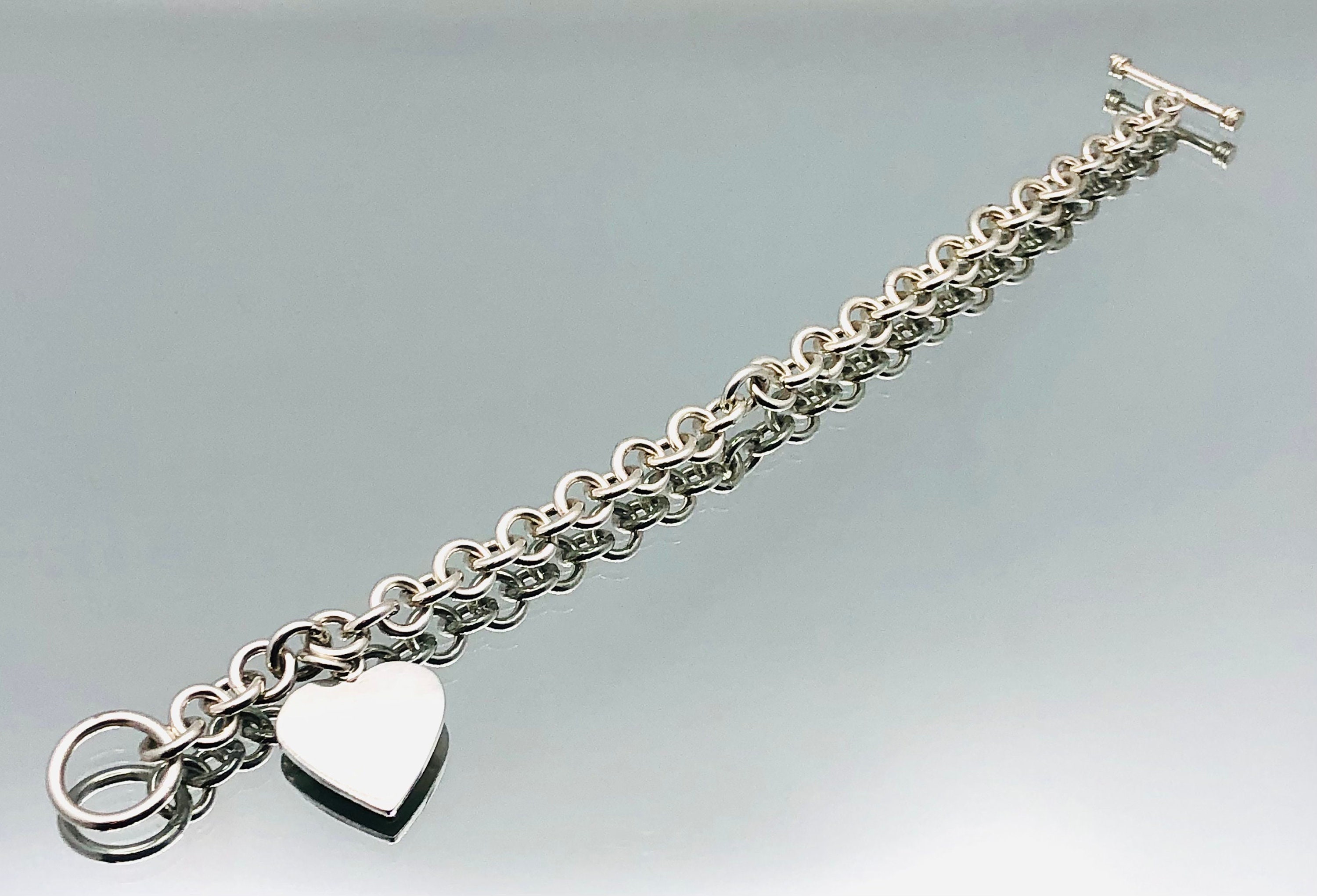 Sterling Silver Heart Charm Toggle Bracelet Vintage - Etsy