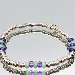 Links Of London Sterling Silver Amethyst And Jade Beads Slim (XS) Sweetie Bracelet Vintage Restrung