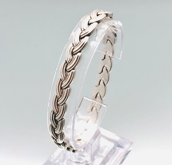 Sterling Silver Woven Weave Pattern Bracelet Vint… - image 7