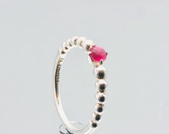 Pandora Sterling Silver Pink Gemstone Ring Vintage Size Q.5 / 8.5 / 58