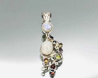 Sterling Silver Moonstone Amethyst Citrine Garnet Amethyst Pendant Vintage