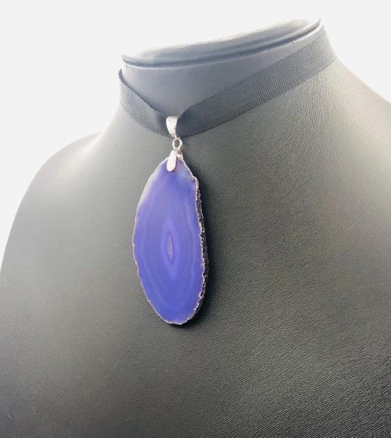 Amethyst Slice Sterling Silver Large Statement Pe… - image 7