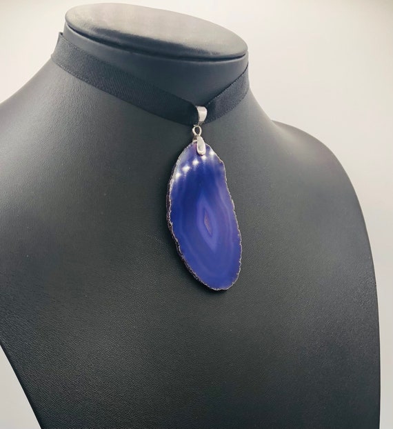 Amethyst Slice Sterling Silver Large Statement Pe… - image 9