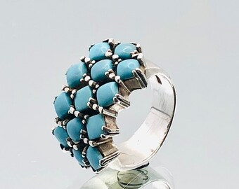 Anillo llamativo de plata de ley con turquesa, estilo vintage, talla N/7/54