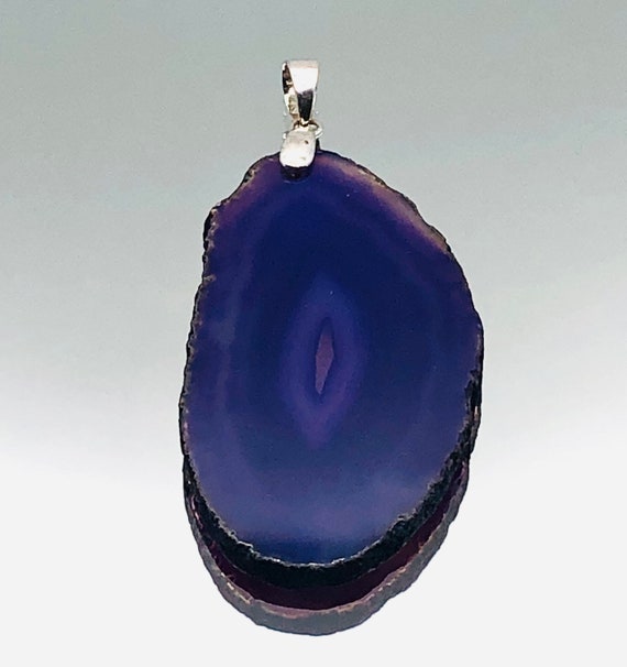 Amethyst Slice Sterling Silver Large Statement Pe… - image 1