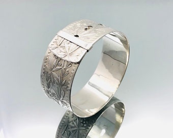 Vintage, Sterling Silver, Belt Buckle, Etched Bracelet, Hallmarked