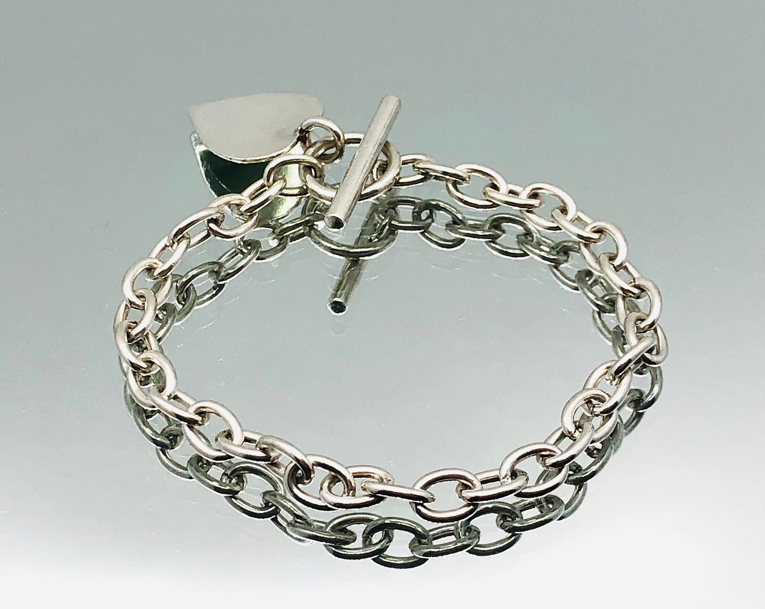Sterling Silver Heart Charm Toggle Bracelet Vintage - Etsy