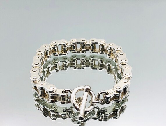 Sterling Silver Fancy Bike Chain Toggle Bracelet - Etsy