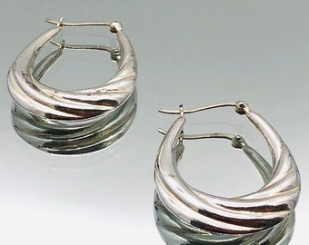 Sterling Silver Creole Twist Hoop Earrings Vintage