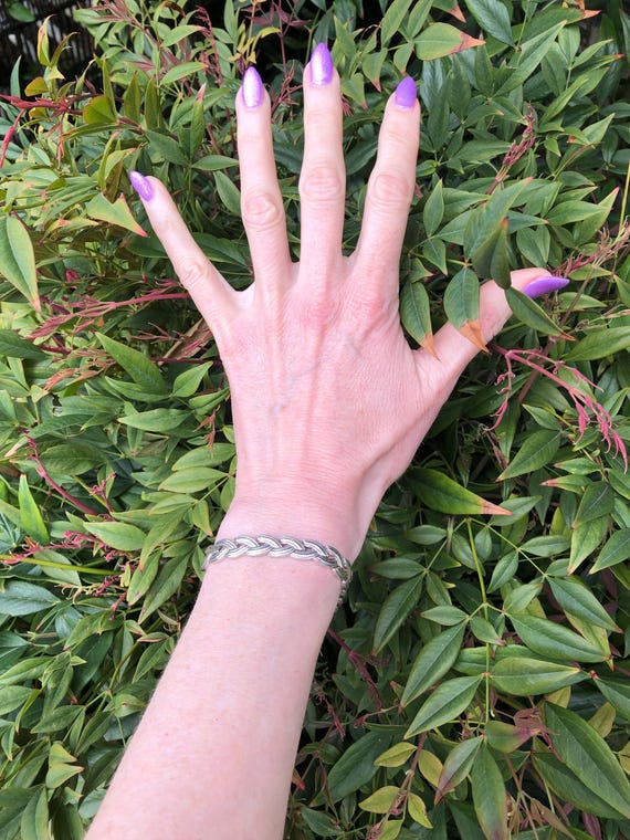 Sterling Silver Woven Weave Pattern Bracelet Vint… - image 9