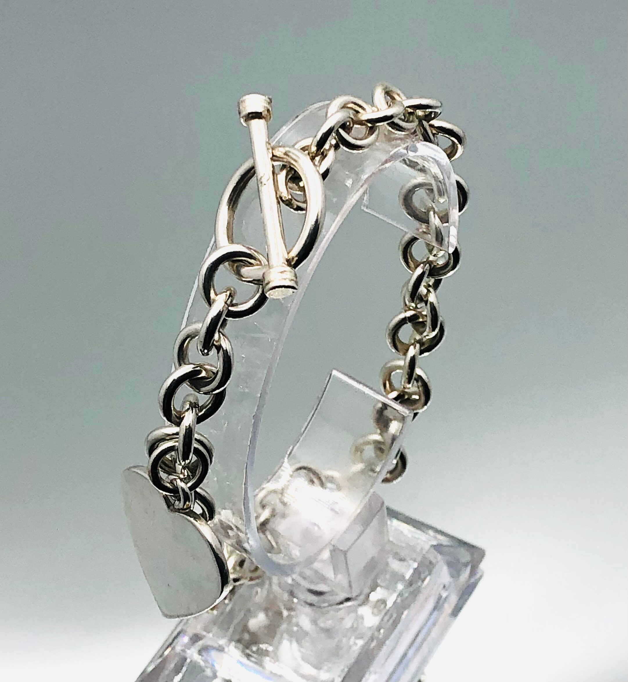 Sterling Silver Heart Charm Toggle Bracelet Vintage - Etsy