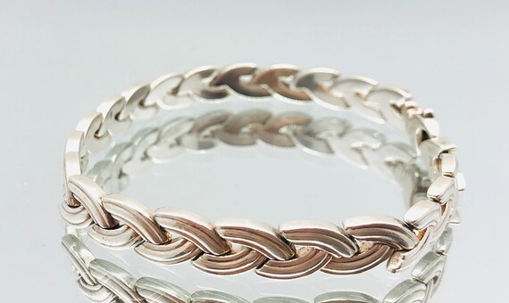 Sterling Silver Woven Weave Pattern Bracelet Vint… - image 3