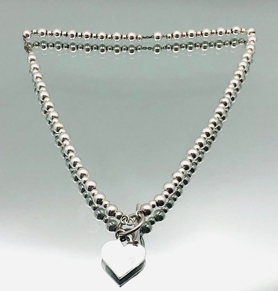 Sterling Silver Ball Chain Heart Charm T-bar Necklace