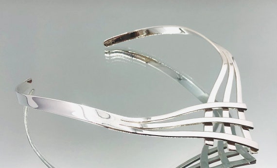 Sterling Silver Heavy Lattice Torque Collar Neckl… - image 3