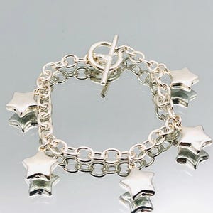 925 STERLING SILVER Heart and Star Charm Bracelet 7.5