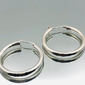 Sterling Silver Medium Plain Hoop Earrings Vintage